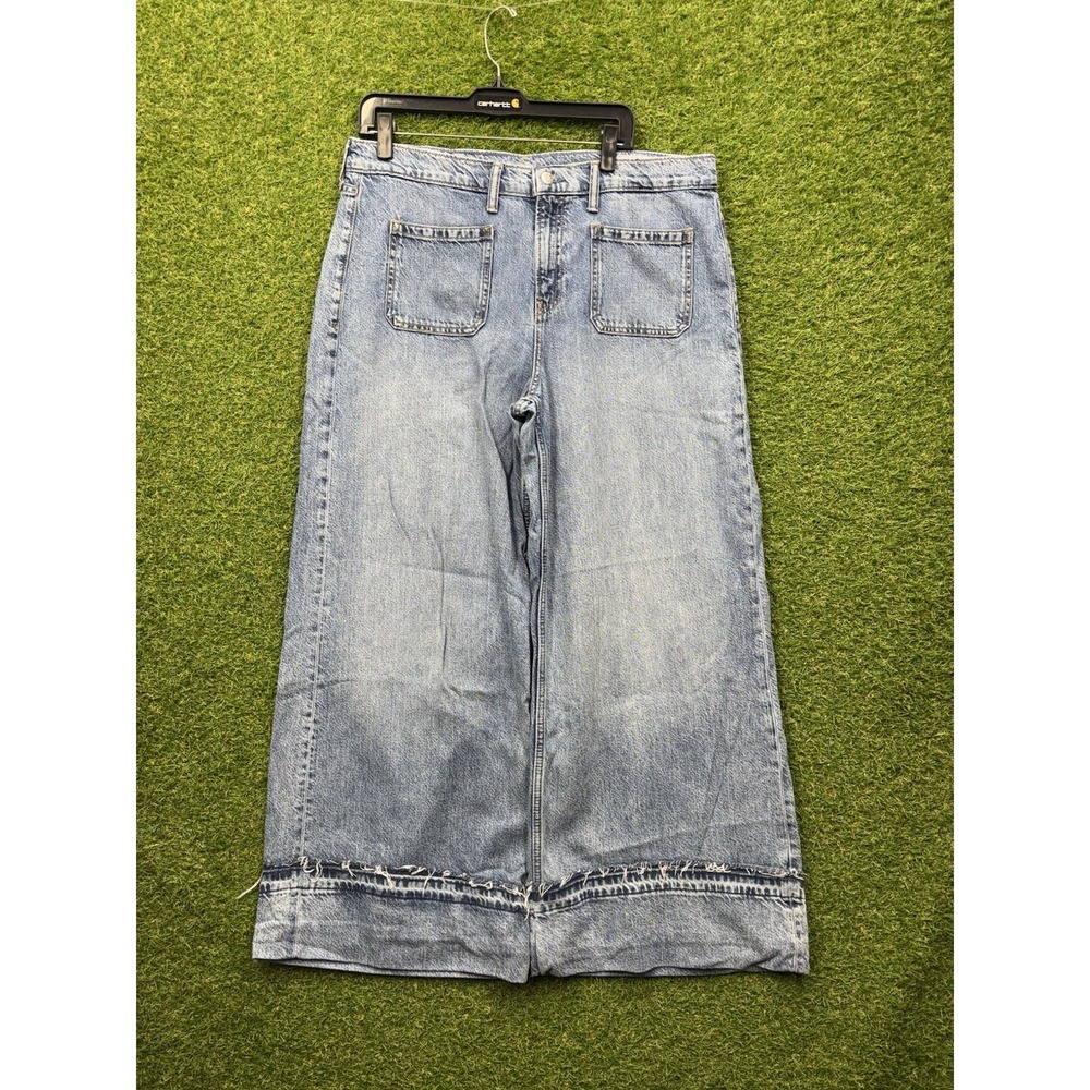 Gap Wide Leg Jeans Womens 14R 32x28 Blue Light Wash Baggy Mid Rise Zip Denim